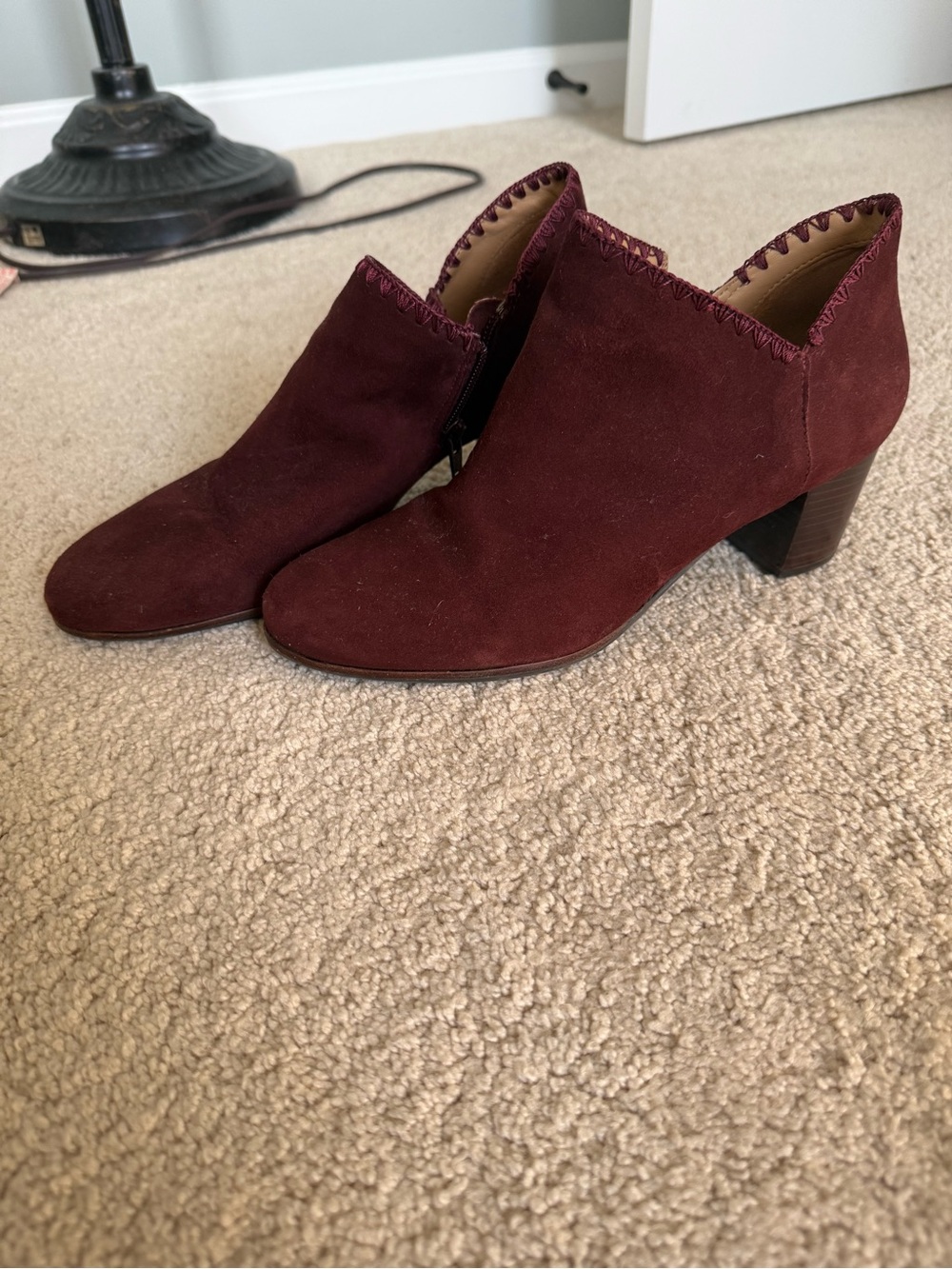 Suede Ankle Booties in Burgundy